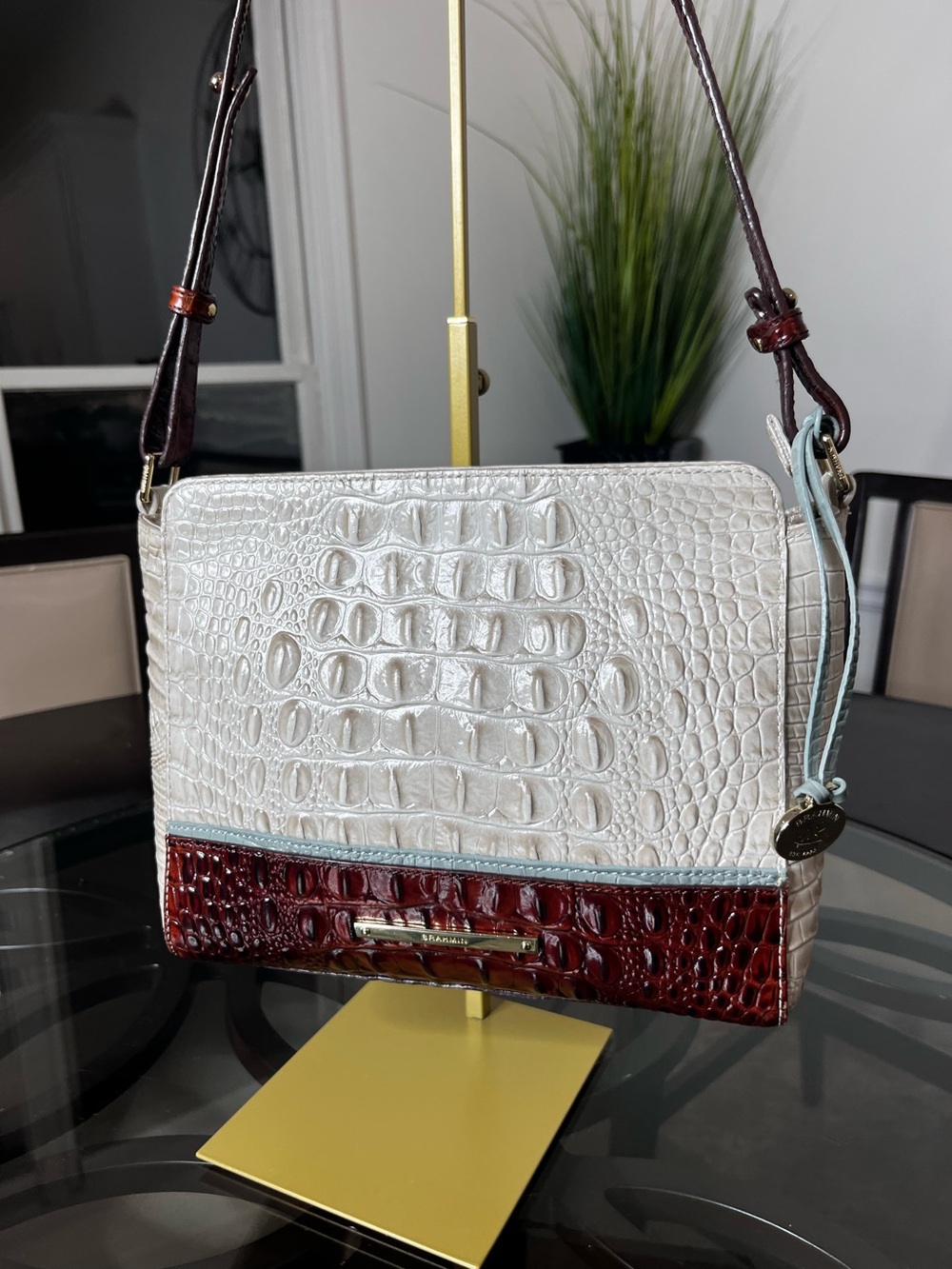 Brahmin Croc-Embossed Leather Shoulder And Crossbody Bag Excellent Conditions